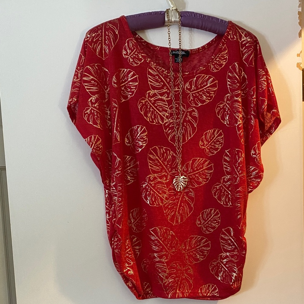 Rouge Red Leaf Pattern Blouse - image 1